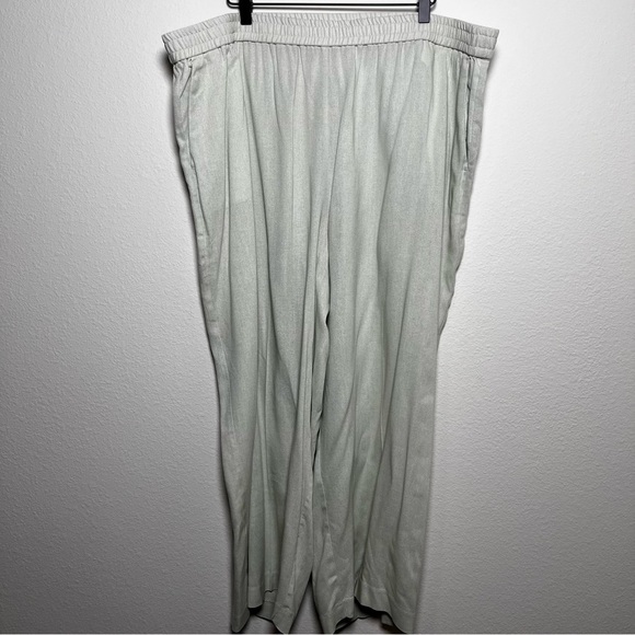 Eloquii Women Linen Pants 22 Green Pull On Wide Leg Lagenlook Coastal Elastic‎ - Picture 1 of 8